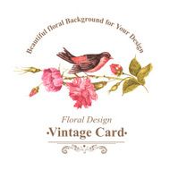 Floral Bouquet with Roses and Bird Vintage Card N2