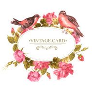 Floral Bouquet with Roses and Bird Vintage Card N3