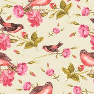 Seamless Vintage Background with Roses and Birds