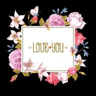 Watercolor Greeting Card with Blooming Flowers