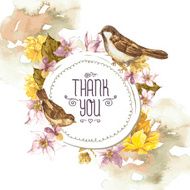 Floral Retro Card with Bird Sparrows N5
