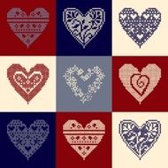 pattern with collection hearts in vintage patchwork style N3