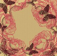 Flower background with lace roses and butterflies Vector illustration