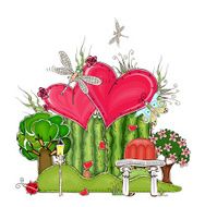 Happy valentine Love garden illustration with hearts