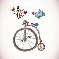 Vintage Card with Retro Bike and Bird