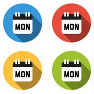 Collection of 4 isolated flat colorful buttons for Monday (calen N2