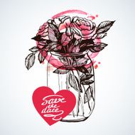 Bouquet of roses in a glass jar
