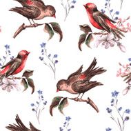 Vintage Floral Seamless Background with Birds