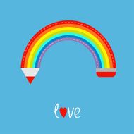 Colored pencil shape of rainbow in the sky Love card N2