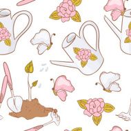 Gardening florsl seamless pattern with butterfly N2