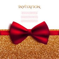 Invitation decorative card with red bow and glitter