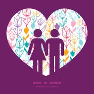 Vector colorful tulip flowers couple in love silhouettes frame pattern