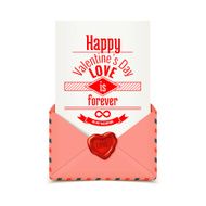 Pink vector envelope with wax seal in heart shape