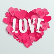 Valentine postcard love text on pink paper hearts