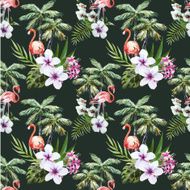 Flamingo with palms and flowers N5