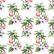 Flamingo with palms and flowers N6