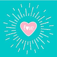 Pink shining heart word love inside Sun effect Flat