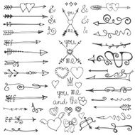 Doodle hand drawn arrows hearts elements Valentine&#039;s Day Wedding N2