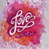 Vector love doodles watercolor paint card design N2
