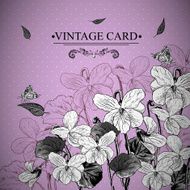 Vintage Monochrome Floral Card with Violets N4