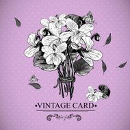 Vintage Monochrome Floral Card with Violets N5