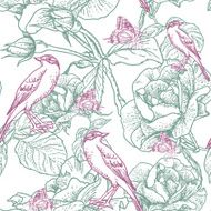 Seamless background with roses and birds N3