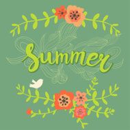 Summer card with bird and flowers