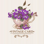 Vintage Floral Background with Violets in a Cup