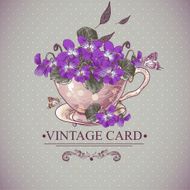 Vintage Floral Background with Violets in a Cup N2