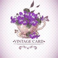 Vintage Floral Background with Violets in a Cup N3
