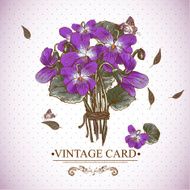 Vintage Floral Card with Violets and Butterflies N2
