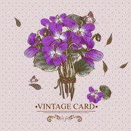 Vintage Floral Card with Violets and Butterflies N3