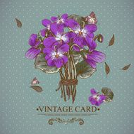 Vintage Floral Card with Violets and Butterflies N4