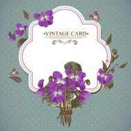 Vintage Floral Card with Violets and Butterflies N5