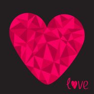 Big pink heart Polygonal effect Love card Black background