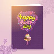 Happy Birthday postcard template with ice cream
