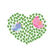 Heart from leaves and two birds
