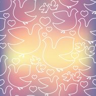 Silhouette of white birds and hearts