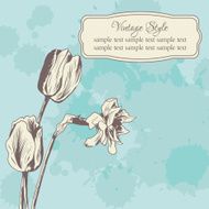Vintage floral card with tulips and narcissus