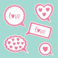 Speech bubble set with hearts and word Love Card