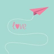 Origami pink paper plane Dash line in the sky Love