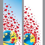 Planet earth with wedding rings and hearts