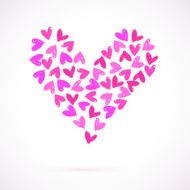 Vector card with many watercolour painted hearts
