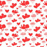 Love cupids hearts arrows and clouds seamless pattern