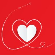White paper heart with arrow path Valentines day