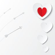 White paper hearts Valentines day card with arrows