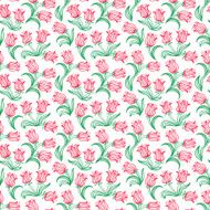Ditsy floral pattern with small red tulips