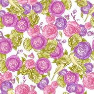 Seamless Rose Background with Birds N2