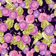 Seamless Rose Background with Birds N5