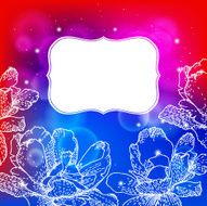 Vector card with flowers and frame on a red bokeh